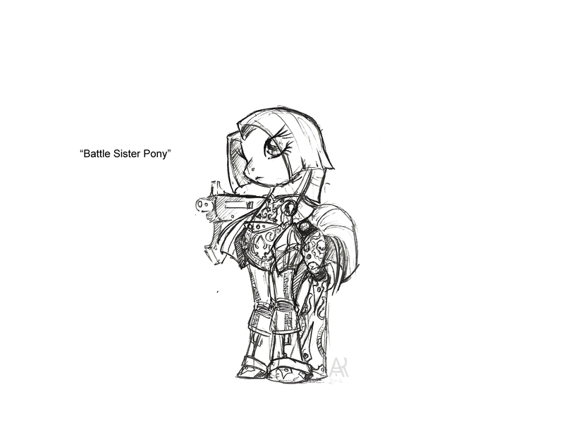 Size: 1600x1200 | Tagged: safe, artist:poniesofthekeene, derpibooru import, ponified, pony, adepta sororitas, armor, bolter, gun, power armor, powered exoskeleton, warhammer (game), warhammer 40k, weapon