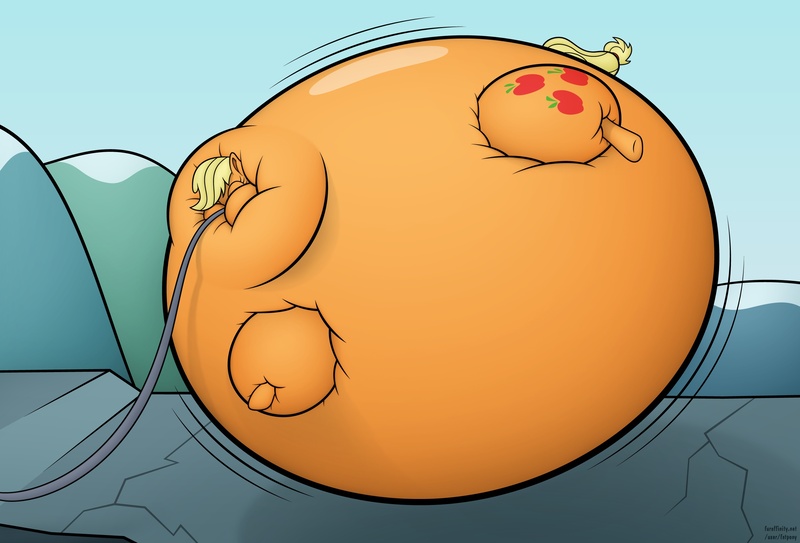 Size: 2800x1900 | Tagged: appleblimp, applejack, artist:jesseorange, balloon, belly, big belly, blimp, butt, derpibooru import, female, hose, huge belly, huge butt, impossibly large belly, impossibly large butt, inflation, large butt, plot, puffy cheeks, questionable, solo, solo female