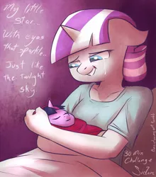 Size: 1066x1210 | Tagged: safe, artist:siden, derpibooru import, twilight sparkle, twilight velvet, anthro, pony, unicorn, 30 minute art challenge, baby, baby pony, babylight sparkle, crying, foal, newborn, younger