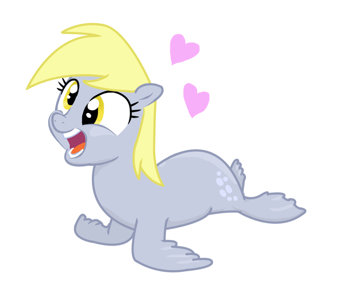 Size: 1440x1260 | Tagged: artist:shutterflye, derpibooru import, derpy hooves, heart, safe, seal, seal pony, solo, species swap, wat