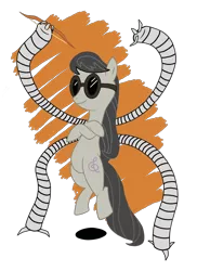 Size: 1700x2338 | Tagged: safe, artist:thisnameisnotprofane, derpibooru import, octavia melody, pony, bipedal, bow (weapon), crossover, doctor octavia, doctor octopus, parody, pun, spider-man