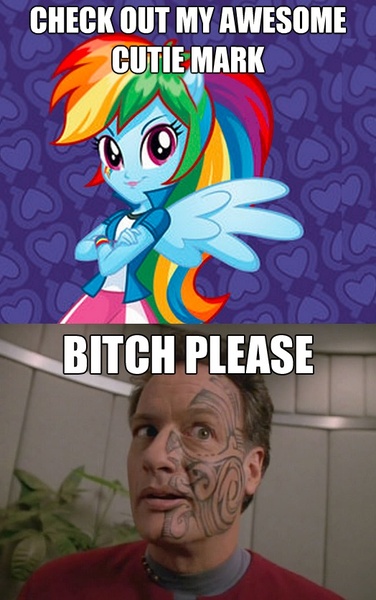 Size: 524x836 | Tagged: safe, derpibooru import, rainbow dash, equestria girls, awesome cutie mark, caption, cutie mark, exploitable meme, image macro, john de lancie, meme, q, star trek, text