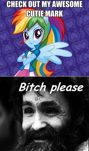 Size: 390x661 | Tagged: safe, derpibooru import, rainbow dash, equestria girls, awesome cutie mark, charles manson, charlie manson, exploitable meme, image macro, meme, nazi, swastika