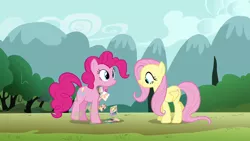 Size: 1280x720 | Tagged: artist:capnpea, derpibooru import, edit, edited screencap, fimbriae, fluttershy, pinkie pie, safe, screencap, wat, zipper