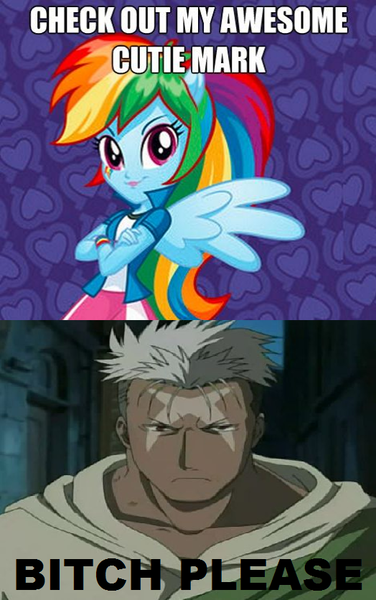 Size: 524x836 | Tagged: safe, derpibooru import, rainbow dash, equestria girls, awesome cutie mark, caption, exploitable meme, fullmetal alchemist, image macro, meme, text