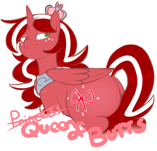 Size: 935x895 | Tagged: suggestive, artist:redintravenous, derpibooru import, oc, oc:red ribbon, unofficial characters only, alicorn, pony, alicorn oc, butt, horn, plot, plump, wings