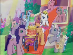 Size: 640x480 | Tagged: a charming birthday, birthday, cake, cotton candy (g3), derpibooru import, food, g3, kimono, light, minty, pinkie pie (g3), rainbow dash (g3), razzaroo, safe, sparkleworks, sunny daze (g3), sweetberry, wysteria