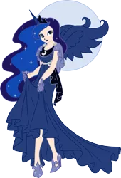 Size: 2735x4028 | Tagged: artist:nstone53, clothes, derpibooru import, dress, horn, horned humanization, human, humanized, princess luna, safe, solo, winged humanization, wings