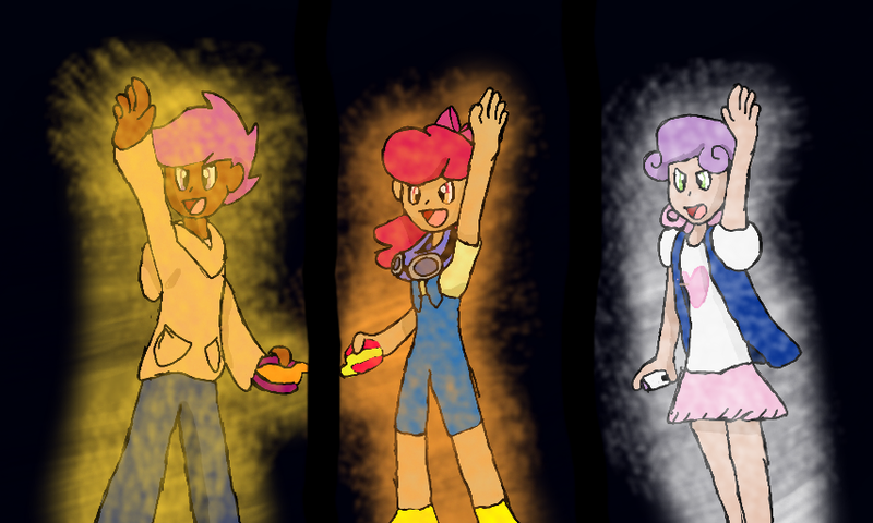 Size: 854x512 | Tagged: apple bloom, artist:klonoahedgehog, derpibooru import, digimon, human, humanized, safe, scootaloo, sweetie belle