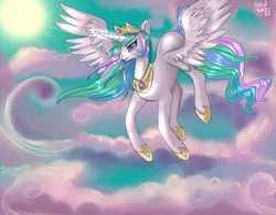 Size: 731x571 | Tagged: artist:trojan-pony, derpibooru import, flying, princess celestia, safe, solo