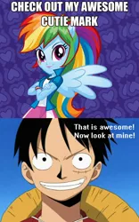 Size: 524x840 | Tagged: safe, derpibooru import, rainbow dash, equestria girls, awesome cutie mark, exploitable meme, image macro, meme, monkey d luffy, one piece