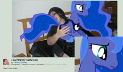 Size: 968x571 | Tagged: suggestive, artist:manly-gaston, derpibooru import, princess luna, human, pony, butt, creepy, deviantart, fail, irl, irl human, male, photo, plot, ponies in real life, waifu