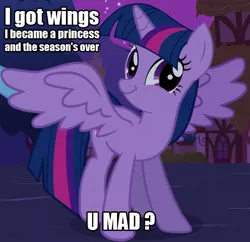 Size: 587x569 | Tagged: safe, derpibooru import, twilight sparkle, twilight sparkle (alicorn), alicorn, pony, caption, faic, image macro, meme, smirk, text, troll, trollface, trolling, twiface, wrong neighborhood