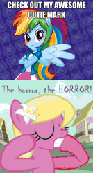 Size: 392x731 | Tagged: safe, derpibooru import, lily, lily valley, rainbow dash, equestria girls, animated, awesome cutie mark, exploitable meme, image macro, meme