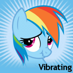 Size: 250x250 | Tagged: safe, derpibooru import, rainbow dash, pegasus, pony, twibooru, animated, blue background, female, irony, looking up, mare, meta, official spoiler image, scrunchy face, simple background, solo, spoiler image, spoilered image joke, text, vibrating