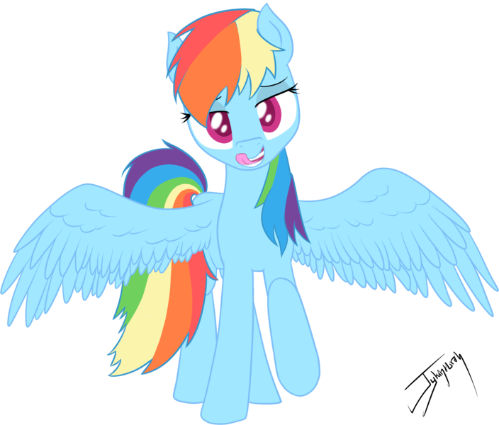 Size: 2272x1937 | Tagged: safe, artist:jykinturah, deleted from derpibooru, derpibooru import, rainbow dash, pegasus, pony, bedroom eyes, female, licking, licking lips, looking at you, mare, simple background, spread wings, tongue out, transparent background, wings