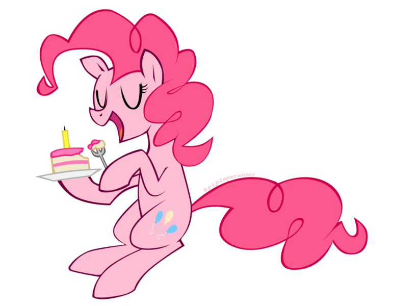 Size: 831x647 | Tagged: safe, artist:goodmode, deleted from derpibooru, derpibooru import, pinkie pie, earth pony, pony, cake, eating, eyes closed, female, food, mare, simple background, sitting, solo, transparent background