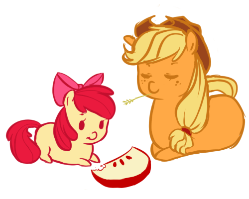 Size: 500x400 | Tagged: dead source, safe, artist:xarakayx, derpibooru import, apple bloom, applejack, earth pony, pony, adorabloom, animated, apple, apple slice, bean bag pony, bow, chewing, cute, eating, eyes closed, female, filly, food, freckles, fruit, hair bow, hat, herbivore, mare, munching, siblings, simple background, sisters, white background