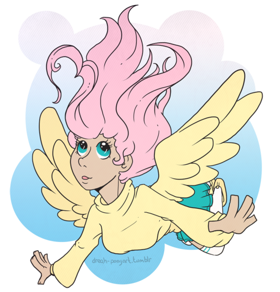 Size: 727x758 | Tagged: 30 minute art challenge, artist:rottingroot, derpibooru import, falling, fluttershy, flying, human, humanized, safe, winged humanization, wings