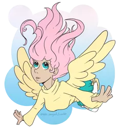 Size: 727x758 | Tagged: 30 minute art challenge, artist:rottingroot, derpibooru import, falling, fluttershy, flying, human, humanized, safe, winged humanization, wings