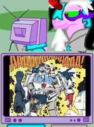 Size: 445x600 | Tagged: derpibooru import, exploitable meme, fusion, megatron, meme, obligatory pony, oc, palindrome get, ratchet, semi-grimdark, tiara ultima, transformers, tv meme, unofficial characters only