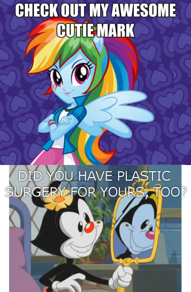 Size: 524x800 | Tagged: safe, derpibooru import, rainbow dash, equestria girls, animaniacs, awesome cutie mark, dot warner, exploitable meme, image macro, meme, wakko's wish