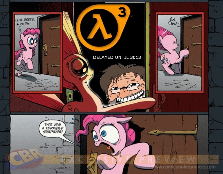 Size: 900x700 | Tagged: derpibooru import, episode three, exploitable meme, gabe newell, half-life, meme, obligatory pony, safe, surprise door, trollface, valve logic, worth the weight