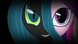 Size: 1024x576 | Tagged: artist:sakura-wind, cadance two face, changeling, derpibooru import, disguise, disguised changeling, duality, fake cadance, princess cadance, queen chrysalis, safe