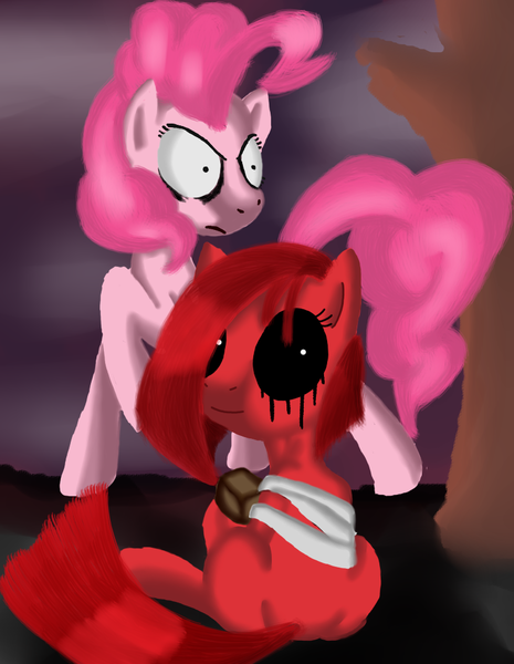 Size: 787x1016 | Tagged: artist:reneesdetermination, creepypasta, derpibooru import, duality, grimdark, pinkamena diane pie, pinkie pie, zalgo, zalgo pie