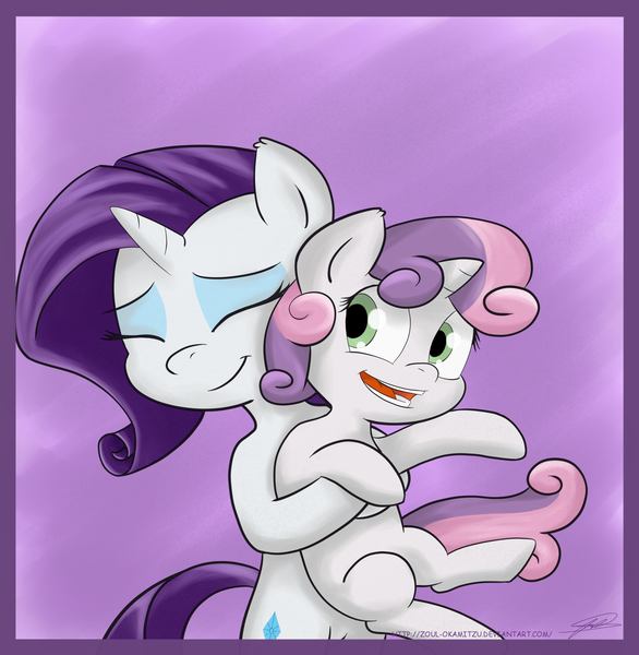 Size: 2011x2060 | Tagged: artist:zortail, derpibooru import, female, happy, hug, rarity, safe, siblings, sisters, sweetie belle