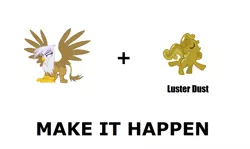 Size: 1008x600 | Tagged: safe, derpibooru import, gilda, sweetie belle, gryphon, one bad apple, exploitable meme, golden gilda, it happened, luster dust, make it happen, meme, meta, pun, sweetie gold