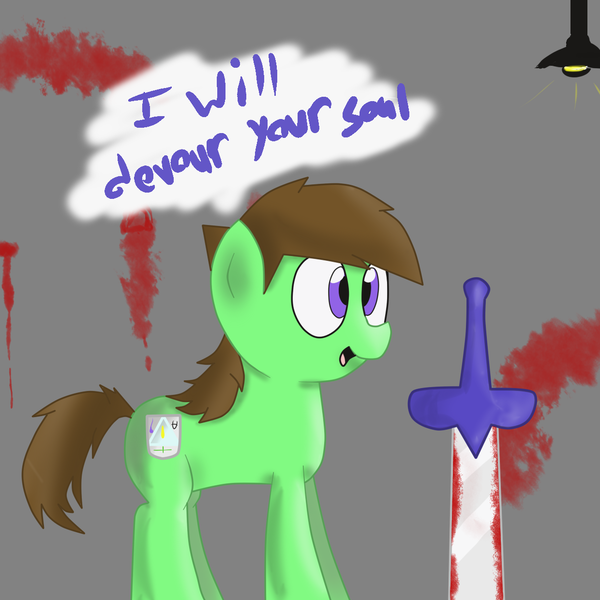 Size: 1240x1240 | Tagged: semi-grimdark, artist:hero light, derpibooru import, edit, oc, unofficial characters only, earth pony, pony, blood, hero light, solo, soul, sword, weapon, your soul is mine