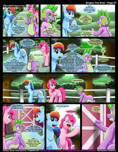 Size: 1165x1500 | Tagged: artist:kitsuneyoukai, comic, comic:dragon you over, derpibooru import, pinkie pie, rainbow dash, safe, spike