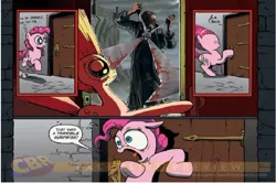 Size: 930x617 | Tagged: clock tower (video game), comic, derpibooru import, exploitable meme, grimdark, meme, obligatory pony, pinkie pie, scissorman, surprise door