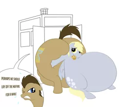 Size: 2000x1751 | Tagged: source needed, safe, artist:lollipoppaintbrush, derpibooru import, derpy hooves, doctor whooves, time turner, pegasus, pony, aderpose, belly, bhm, big belly, bloated, butt, buttstuck, doctor who, fat, female, food, huge belly, huge butt, impossibly large belly, impossibly large butt, large butt, mare, morbidly obese, muffin, need to go on a diet, need to lose weight, obese, plot, stuck, sweat, tardis, too fat, too fat to fit, too fat to get through