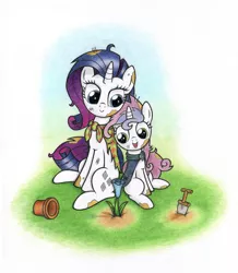 Size: 2000x2291 | Tagged: artist:agamnentzar, derpibooru import, flower, gardening, rarity, safe, sweetie belle