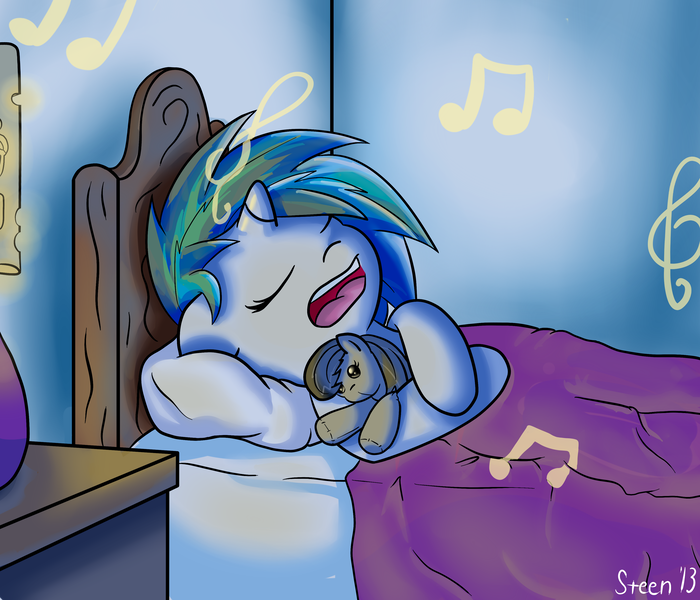 Size: 3500x3000 | Tagged: artist:steen, derpibooru import, female, filly, octavia melody, plushie, safe, sleeping, vinyl scratch