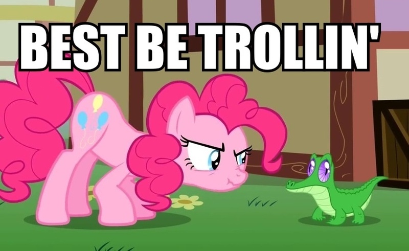 Size: 820x503 | Tagged: caption, derpibooru import, edit, edited screencap, gummy, image macro, party of one, pinkie pie, safe, screencap, scrunchy face, text