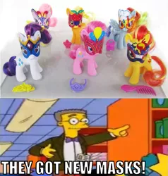 Size: 615x646 | Tagged: safe, derpibooru import, applejack, fluttershy, pinkie pie, rainbow dash, rarity, sunset shimmer, pony, brushable, caption, image macro, text, the simpsons, toy, waylon smithers