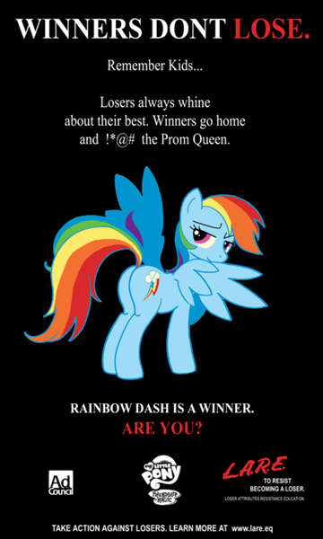 Size: 418x696 | Tagged: artist needed, suggestive, derpibooru import, rainbow dash, pegasus, pony, butt, censored vulgarity, female, grawlixes, implied sex, looking at you, mare, plot, poster, solo, text
