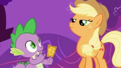 Size: 1920x1080 | Tagged: applejack, dead source, derpibooru import, gala ticket, out of context, safe, screencap, season 1, smug, spike, the ticket master, ticket