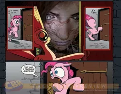 Size: 900x700 | Tagged: comic, derpibooru import, eileen galvin, exploitable meme, konami, meme, obligatory pony, pinkie pie, semi-grimdark, silent hill, surprise door