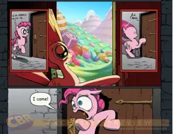 Size: 903x700 | Tagged: suggestive, derpibooru import, pinkie pie, earth pony, pony, candy, comic, exploitable meme, female, food, i came, implied orgasm, mare, meme, obligatory pony, surprise door