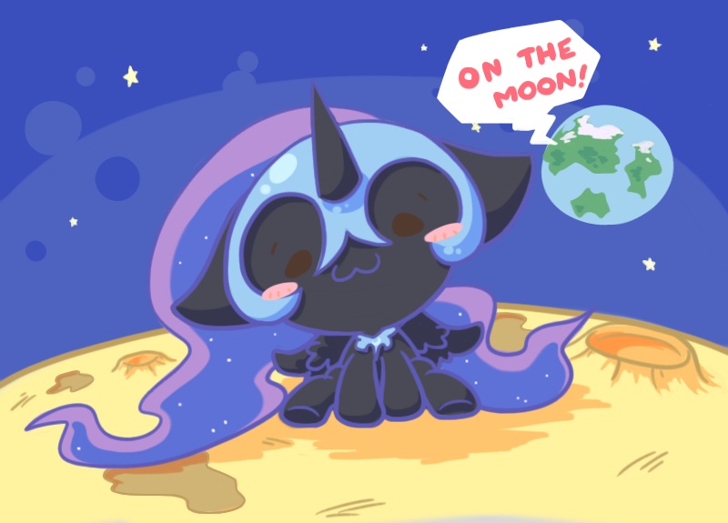 Size: 800x575 | Tagged: :3, artist:nyankamedon, chibi, derpibooru import, moon, nightmare moon, pixiv, safe, solo, space, speech bubble