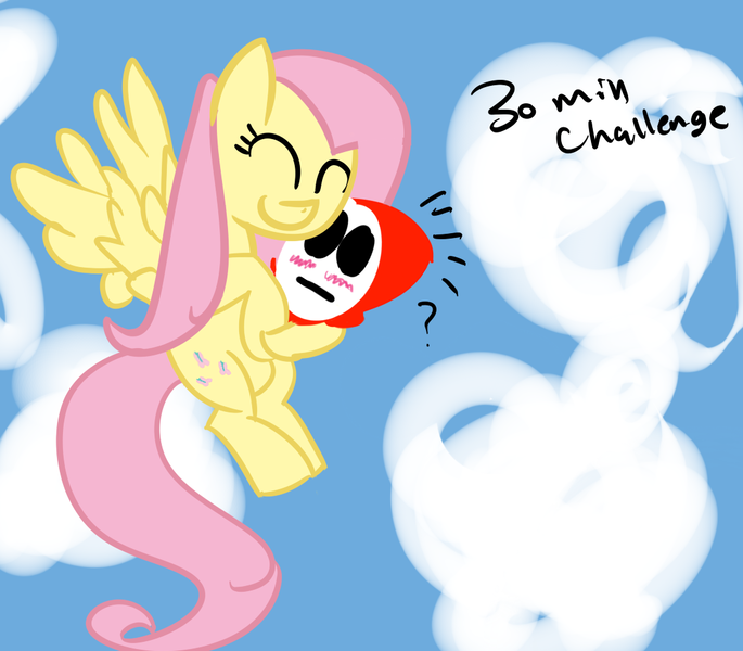 Size: 1086x951 | Tagged: 30 minute art challenge, artist needed, crossover, derpibooru import, fluttershy, hug, nintendo, safe, shy guy, super mario bros., super mario bros. 2