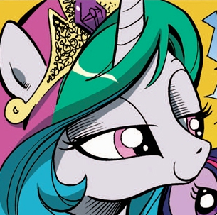 Size: 305x303 | Tagged: cropped, derpibooru import, idw, jewelry, lidded eyes, princess celestia, safe, smiling, spoiler:comic, spoiler:comic04, the return of queen chrysalis, tiara