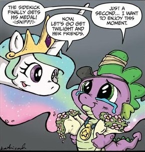 Size: 290x305 | Tagged: artist:katiecandraw, cute, cutelestia, derpibooru import, idw, princess celestia, safe, spike, spoiler:comic04