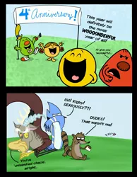 Size: 2550x3291 | Tagged: artist:cartuneslover16, comic, crossover, derpibooru import, discord, mordecai, mordecai and rigby, regular show, rigby, safe, the mr. men show