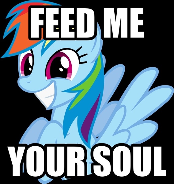 Size: 870x919 | Tagged: safe, derpibooru import, rainbow dash, caption, cute, dashabetes, evil, image macro, soul, text, your soul is mine