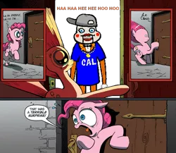 Size: 945x821 | Tagged: derpibooru import, exploitable meme, homestuck, lil' cal, meme, obligatory pony, pinkie pie, safe, surprise door